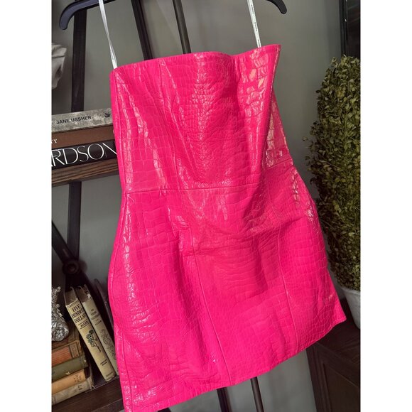 retrofete Kimora Leather Embossed Mini Dress Paradise Pink Womens Size Small - Picture 7 of 12